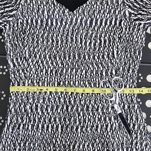 Tory Burch Marbled Woven Tweed V-Neck A-Line Black White Navy Dress 0 - Picture 12 of 15